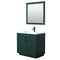 Wyndham Miranda 36" Single Bathroom Vanity In Green 1.25" Thick Matte White Solid Surface Countertop Integrated Sink Matte Black Trim 34" Mirror WCF292936SGKK1INTM34