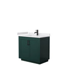 Wyndham Miranda 36" Single Bathroom Vanity In Green White Cultured Marble Countertop Undermount Square Sink Matte Black Trim WCF292936SGKWCUNSMXX