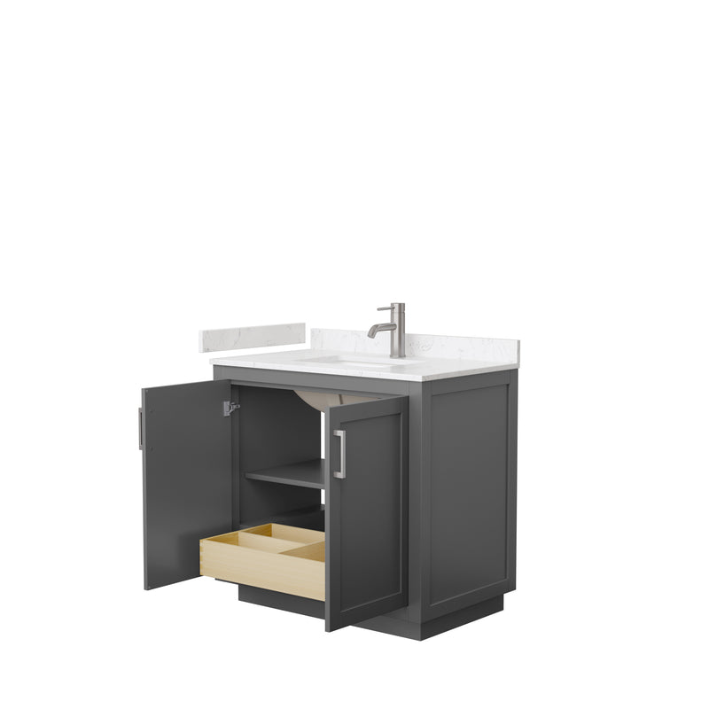 Wyndham Miranda 36" Single Bathroom Vanity In Dark Gray Light-Vein Carrara Cultured Marble Countertop Undermount Square Sink Brushed Nickel Trims and No Mir WCF292936SKGC2UNSMXX