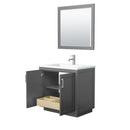 Wyndham Miranda 36" Single Bathroom Vanity In Dark Gray Matte White Solid Surface In 1.25" Thickness Integrated Sink Brushed Nickel Trims and 34" Mirror WCF292936SKGK1INTM34