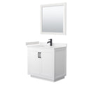 Wyndham Miranda 36" Single Bathroom Vanity In White Light-Vein Carrara Cultured Marble Countertop Undermount Square Sink Black Trims And 34" Mirror WCF292936SWBC2UNSM34