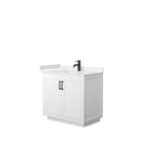 Wyndham Miranda 36" Single Bathroom Vanity In White Light-Vein Carrara Cultured Marble Countertop Undermount Square Sink Black Trims And No Mirror WCF292936SWBC2UNSMXX