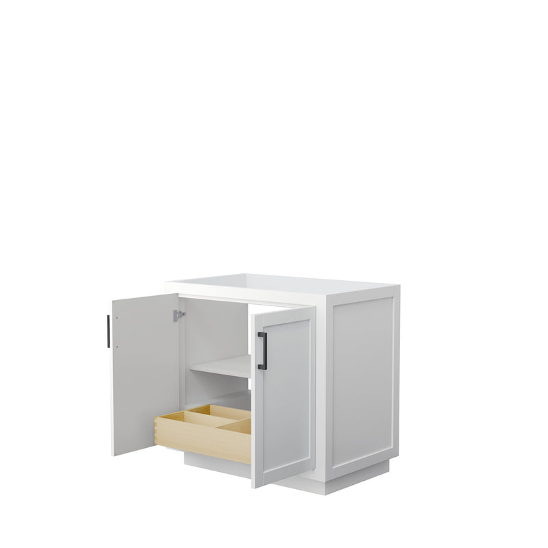 Wyndham Miranda 36" Single Bathroom Vanity In White No Countertop No Sink Black Trims and No Mirror WCF292936SWBCXSXXMXX