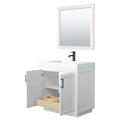 Wyndham Miranda 36" Single Bathroom Vanity In White Matte White Solid Surface In 4" Thickness Integrated Sink Black Trims and 34" Mirror WCF292936SWBK4INTM34