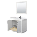 Wyndham Miranda 36" Single Bathroom Vanity In White White Cultured Marble Countertop Undermount Square Sink Black Trims and 34" Mirror WCF292936SWBWCUNSM34