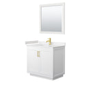 Wyndham Miranda 36" Single Bathroom Vanity In White Light-Vein Carrara Cultured Marble Countertop Undermount Square Sink Brushed Gold Trims And 34" Mirror WCF292936SWGC2UNSM34