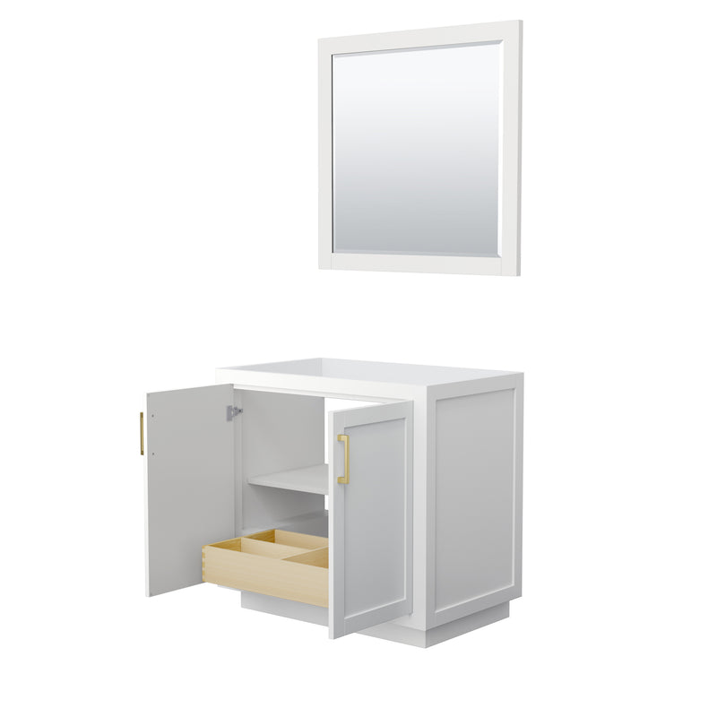 Wyndham Miranda 36" Single Bathroom Vanity In White No Countertop No Sink Brushed Gold Trims and 34" Mirror WCF292936SWGCXSXXM34