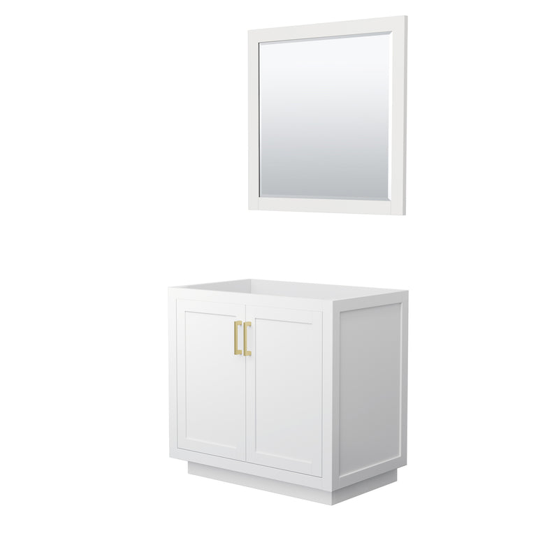 Wyndham Miranda 36" Single Bathroom Vanity In White No Countertop No Sink Brushed Gold Trims And 34" Mirror WCF292936SWGCXSXXM34