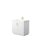 Wyndham Miranda 36" Single Bathroom Vanity In White Matte White Solid Surface In 1.25" Thickness Integrated Sink Brushed Gold Trims And No Mirror WCF292936SWGK1INTMXX