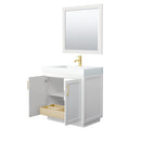 Wyndham Miranda 36" Single Bathroom Vanity In White Matte White Solid Surface In 4" Thickness Integrated Sink Brushed Gold Trims and 34" Mirror WCF292936SWGK4INTM34