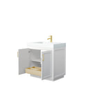 Wyndham Miranda 36" Single Bathroom Vanity In White Matte White Solid Surface In 4" Thickness Integrated Sink Brushed Gold Trims and No Mirror WCF292936SWGK4INTMXX