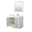 Wyndham Miranda 36" Single Bathroom Vanity In White Light-Vein Carrara Cultured Marble Countertop Undermount Square Sink Brushed Nickel Trims and 34" Mirror WCF292936SWHC2UNSM34