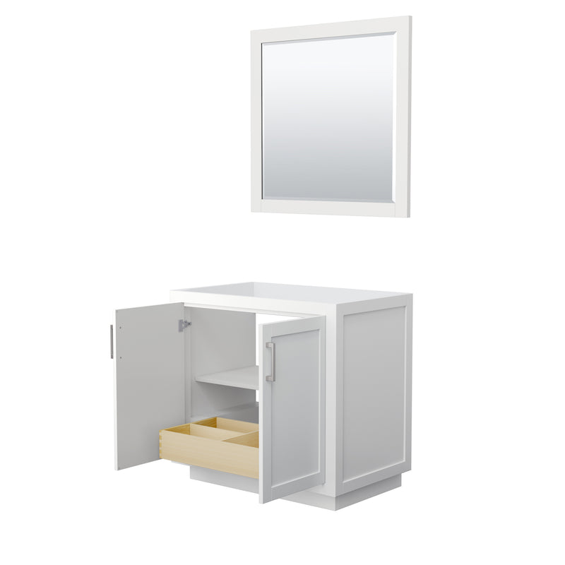 Wyndham Miranda 36" Single Bathroom Vanity In White No Countertop No Sink Brushed Nickel Trims and 34" Mirror WCF292936SWHCXSXXM34