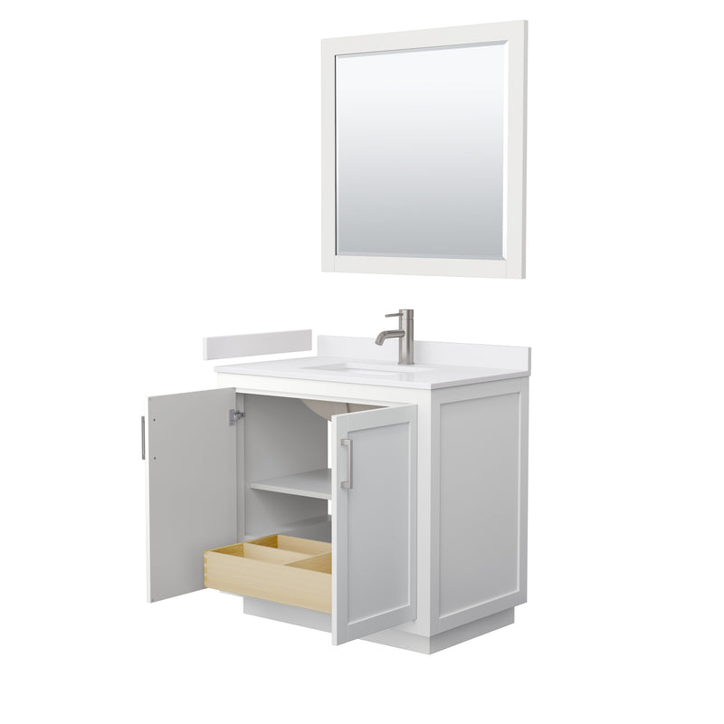 Wyndham Miranda 36" Single Bathroom Vanity In White White Cultured Marble Countertop Undermount Square Sink Brushed Nickel Trims and 34" Mirror WCF292936SWHWCUNSM34