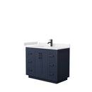 Wyndham Miranda 42" Single Bathroom Vanity In Dark Blue Light-Vein Carrara Cultured Marble Countertop Undermount Square Sink Black Trims And No Mirror WCF292942SBBC2UNSMXX