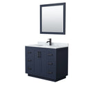 Wyndham Miranda 42" Single Bathroom Vanity In Dark Blue White Carrara Marble Countertop Undermount Square Sink Black Trims And 34" Mirror WCF292942SBBCMUNSM34