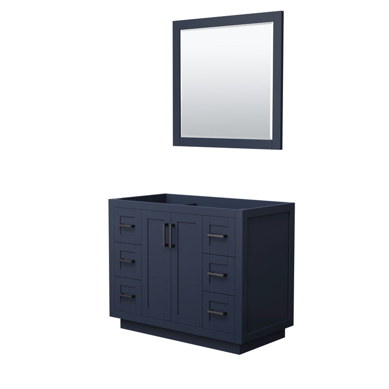 Wyndham Miranda 42" Single Bathroom Vanity In Dark Blue No Countertop No Sink Black Trims And 34" Mirror WCF292942SBBCXSXXM34