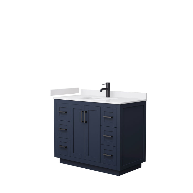 Wyndham Miranda 42" Single Bathroom Vanity In Dark Blue White Cultured Marble Countertop Undermount Square Sink Black Trims And No Mirror WCF292942SBBWCUNSMXX