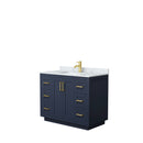 Wyndham Miranda 42" Single Bathroom Vanity In Dark Blue White Carrara Marble Countertop Undermount Square Sink Brushed Gold Trims And No Mirror WCF292942SBLCMUNSMXX