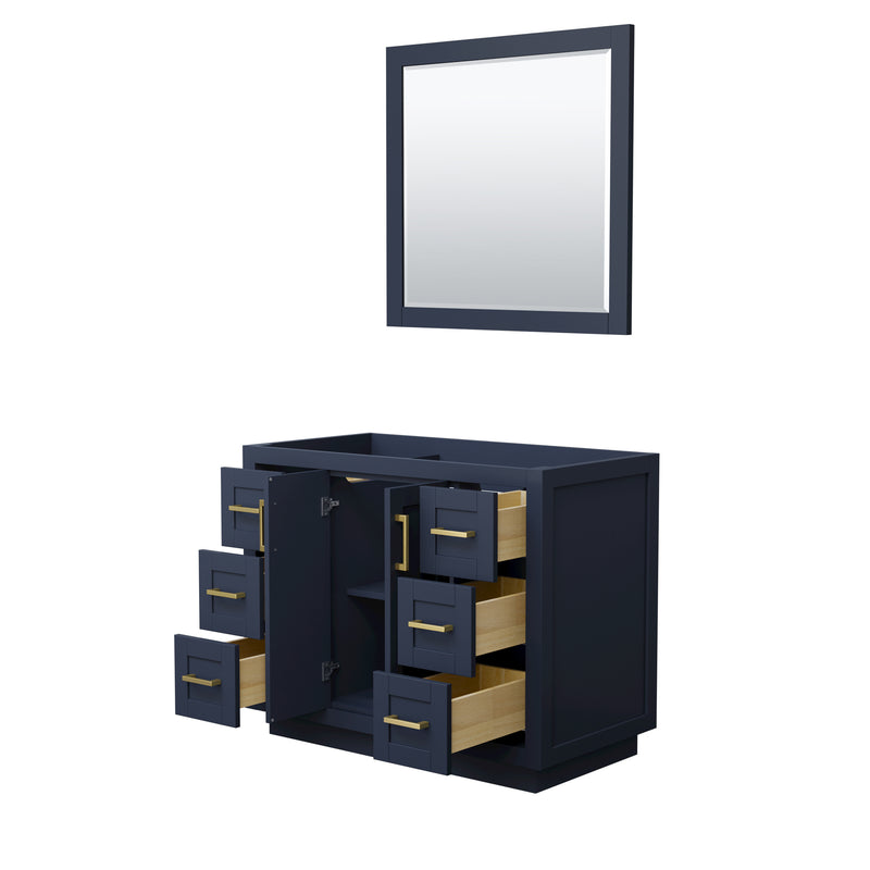 Wyndham Miranda 42" Single Bathroom Vanity In Dark Blue No Countertop No Sink Brushed Gold Trims and 34" Mirror WCF292942SBLCXSXXM34