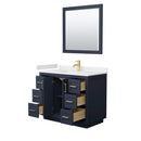 Wyndham Miranda 42" Single Bathroom Vanity In Dark Blue White Cultured Marble Countertop Undermount Square Sink Brushed Gold Trims and 34" Mirror WCF292942SBLWCUNSM34