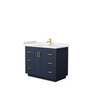 Wyndham Miranda 42" Single Bathroom Vanity In Dark Blue White Cultured Marble Countertop Undermount Square Sink Brushed Gold Trims And No Mirror WCF292942SBLWCUNSMXX