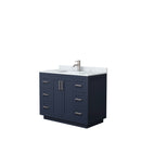 Wyndham Miranda 42" Single Bathroom Vanity In Dark Blue White Carrara Marble Countertop Undermount Square Sink Brushed Nickel Trims And No Mirror WCF292942SBNCMUNSMXX