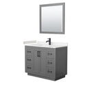 Wyndham Miranda 42" Single Bathroom Vanity In Dark Gray Light-Vein Carrara Cultured Marble Countertop Undermount Square Sink Black Trims And 34" Mirror WCF292942SGBC2UNSM34