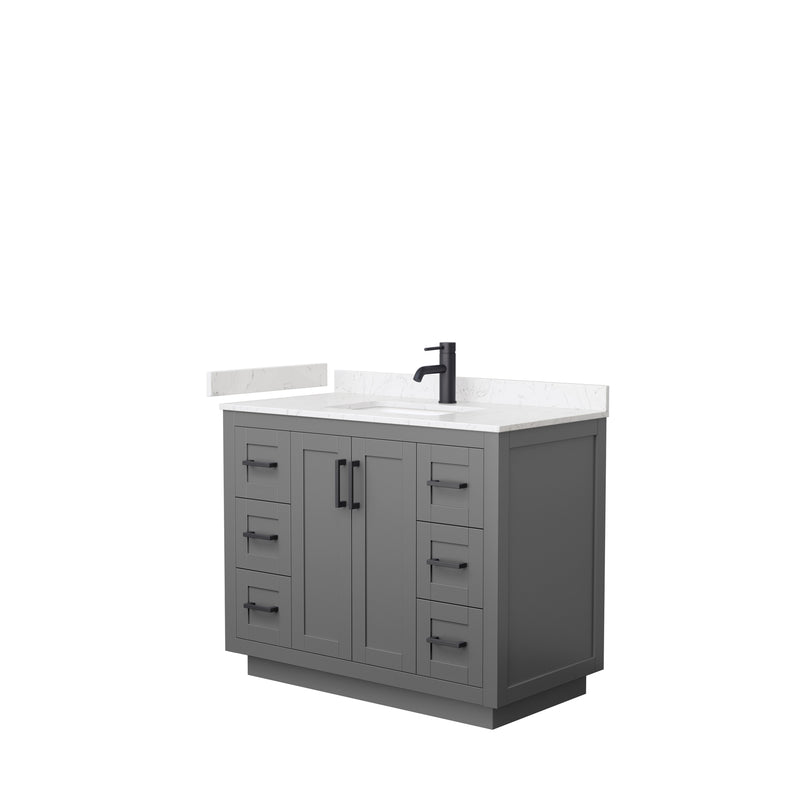 Wyndham Miranda 42" Single Bathroom Vanity In Dark Gray Light-Vein Carrara Cultured Marble Countertop Undermount Square Sink Black Trims And No Mirror WCF292942SGBC2UNSMXX