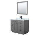 Wyndham Miranda 42" Single Bathroom Vanity In Dark Gray White Carrara Marble Countertop Undermount Square Sink Black Trims And 34" Mirror WCF292942SGBCMUNSM34