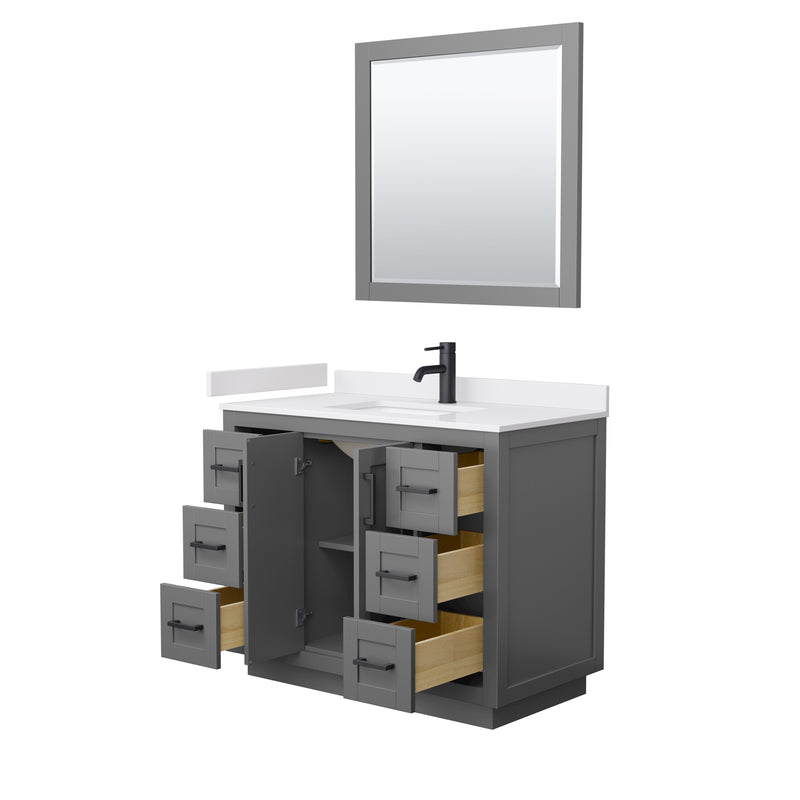 Wyndham Miranda 42" Single Bathroom Vanity In Dark Gray White Cultured Marble Countertop Undermount Square Sink Black Trims and 34" Mirror WCF292942SGBWCUNSM34