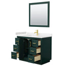 Wyndham Miranda 42" Single Bathroom Vanity In Green Light-Vein Carrara Cultured Marble Countertop Undermount Square Sink Brushed Gold Trim 34" Mirror WCF292942SGDC2UNSM34