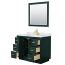 Wyndham Miranda 42" Single Bathroom Vanity In Green White Carrara Marble Countertop Undermount Square Sink Brushed Gold Trim 34" Mirror WCF292942SGDCMUNSM34