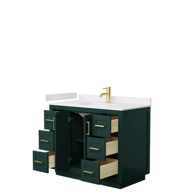 Wyndham Miranda 42" Single Bathroom Vanity In Green White Cultured Marble Countertop Undermount Square Sink Brushed Gold Trim WCF292942SGDWCUNSMXX