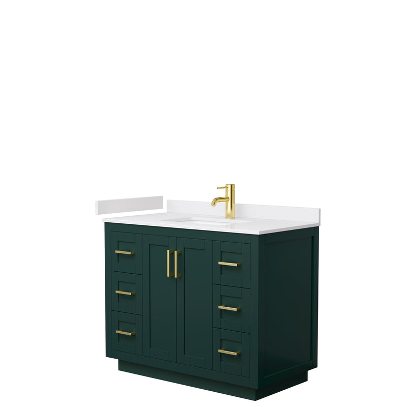 Wyndham Miranda 42" Single Bathroom Vanity In Green White Cultured Marble Countertop Undermount Square Sink Brushed Gold Trim WCF292942SGDWCUNSMXX