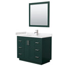 Wyndham Miranda 42" Single Bathroom Vanity In Green Light-Vein Carrara Cultured Marble Countertop Undermount Square Sink Brushed Nickel Trim 34" Mirror WCF292942SGEC2UNSM34