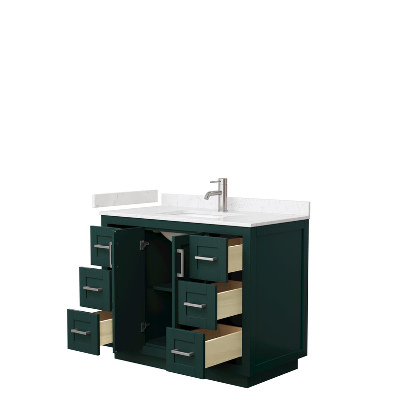 Wyndham Miranda 42" Single Bathroom Vanity In Green Light-Vein Carrara Cultured Marble Countertop Undermount Square Sink Brushed Nickel Trim WCF292942SGEC2UNSMXX