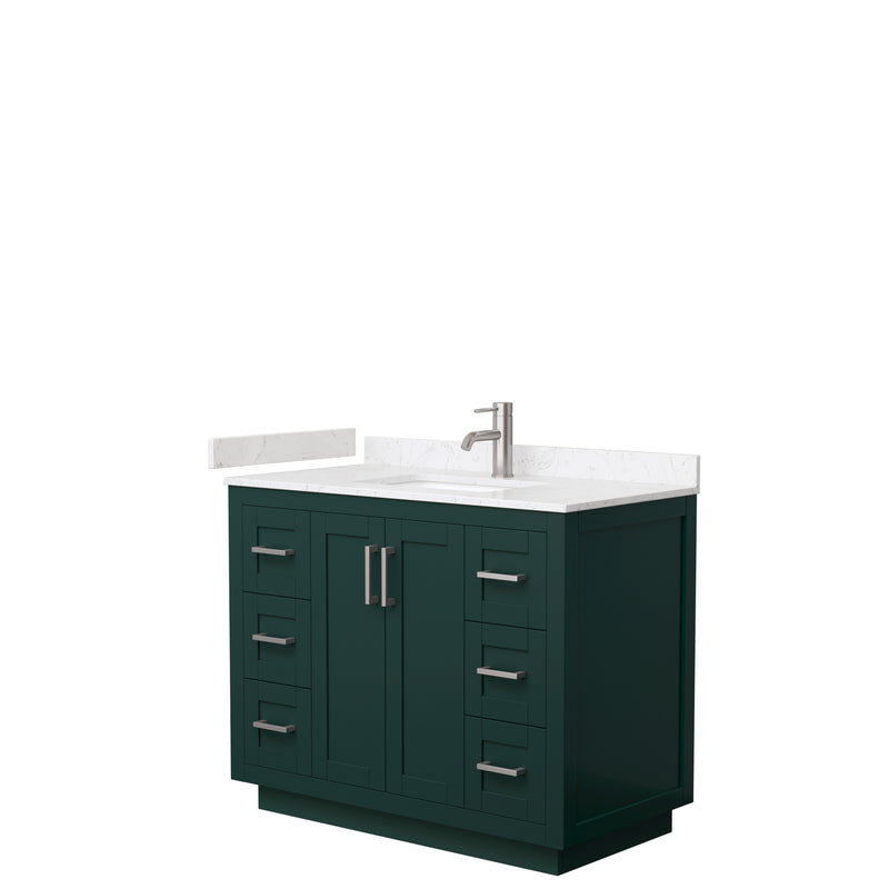 Wyndham Miranda 42" Single Bathroom Vanity In Green Light-Vein Carrara Cultured Marble Countertop Undermount Square Sink Brushed Nickel Trim WCF292942SGEC2UNSMXX