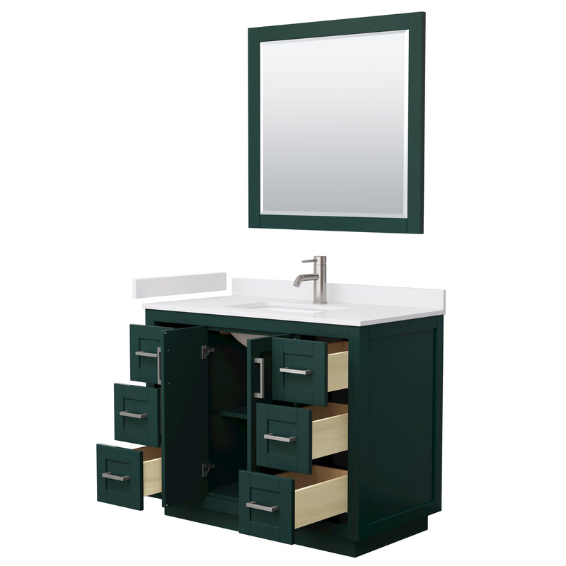 Wyndham Miranda 42" Single Bathroom Vanity In Green White Cultured Marble Countertop Undermount Square Sink Brushed Nickel Trim 34" Mirror WCF292942SGEWCUNSM34