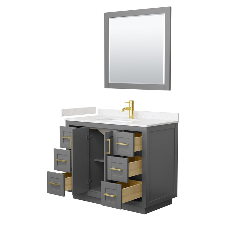 Wyndham Miranda 42" Single Bathroom Vanity In Dark Gray Light-Vein Carrara Cultured Marble Countertop Undermount Square Sink Brushed Gold Trims and 34" Mirr WCF292942SGGC2UNSM34