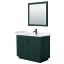 Wyndham Miranda 42" Single Bathroom Vanity In Green Light-Vein Carrara Cultured Marble Countertop Undermount Square Sink Matte Black Trim 34" Mirror WCF292942SGKC2UNSM34