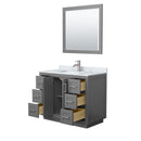 Wyndham Miranda 42" Single Bathroom Vanity In Dark Gray White Carrara Marble Countertop Undermount Square Sink Brushed Nickel Trims and 34" Mirror WCF292942SKGCMUNSM34