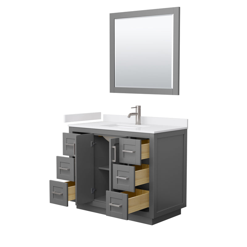 Wyndham Miranda 42" Single Bathroom Vanity In Dark Gray White Cultured Marble Countertop Undermount Square Sink Brushed Nickel Trims and 34" Mirror WCF292942SKGWCUNSM34