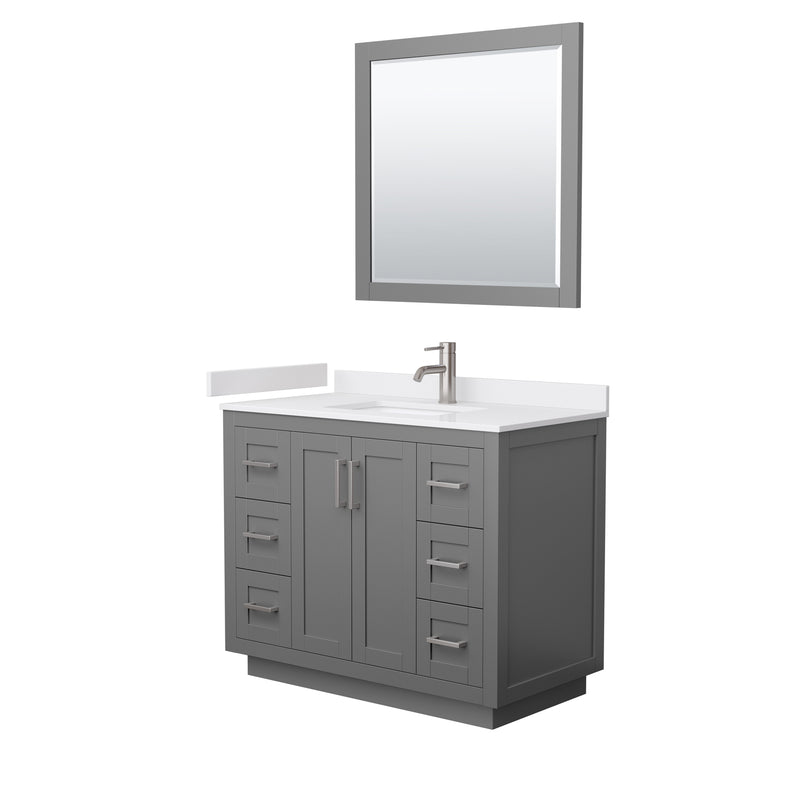 Wyndham Miranda 42" Single Bathroom Vanity In Dark Gray White Cultured Marble Countertop Undermount Square Sink Brushed Nickel Trims And 34" Mirror WCF292942SKGWCUNSM34