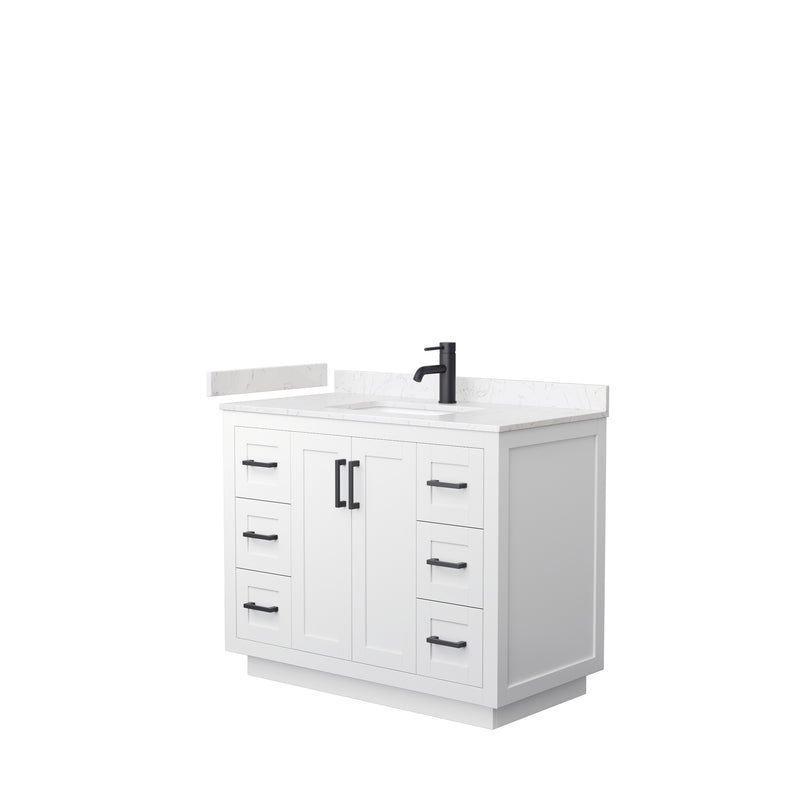 Wyndham Miranda 42" Single Bathroom Vanity In White Light-Vein Carrara Cultured Marble Countertop Undermount Square Sink Black Trims And No Mirror WCF292942SWBC2UNSMXX