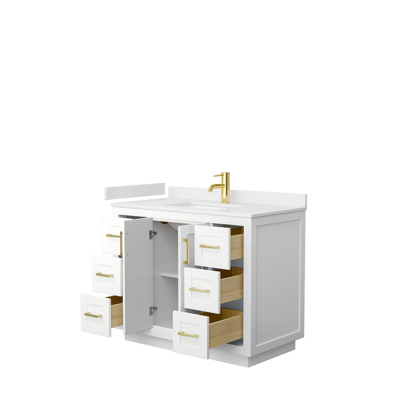 Wyndham Miranda 42" Single Bathroom Vanity In White White Cultured Marble Countertop Undermount Square Sink Brushed Gold Trims and No Mirror WCF292942SWGWCUNSMXX