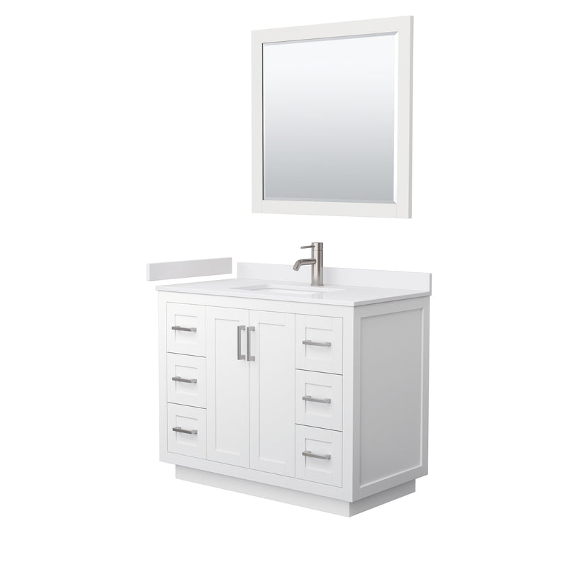 Wyndham Miranda 42" Single Bathroom Vanity In White White Cultured Marble Countertop Undermount Square Sink Brushed Nickel Trims And 34" Mirror WCF292942SWHWCUNSM34