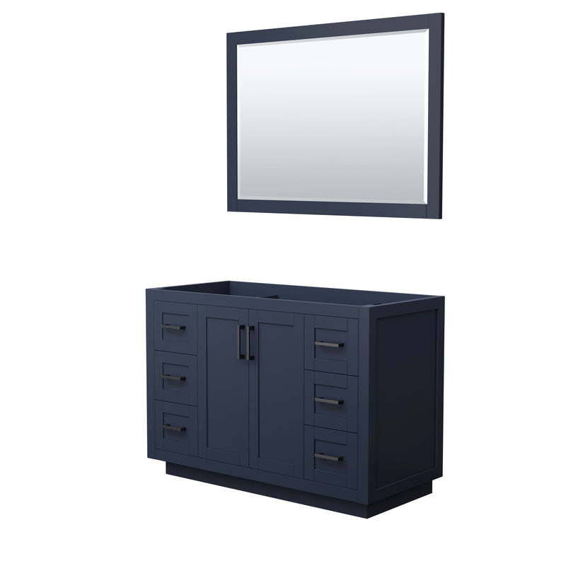 Wyndham Miranda 48" Single Bathroom Vanity In Dark Blue No Countertop No Sink Black Trims And 46" Mirror WCF292948SBBCXSXXM46