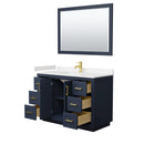 Wyndham Miranda 48" Single Bathroom Vanity In Dark Blue Light-Vein Carrara Cultured Marble Countertop Undermount Square Sink Brushed Gold Trims and 46" Mirr WCF292948SBLC2UNSM46