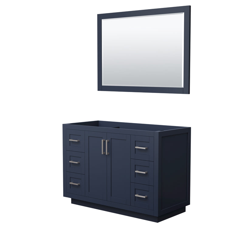 Wyndham Miranda 48" Single Bathroom Vanity In Dark Blue No Countertop No Sink Brushed Nickel Trims And 46" Mirror WCF292948SBNCXSXXM46